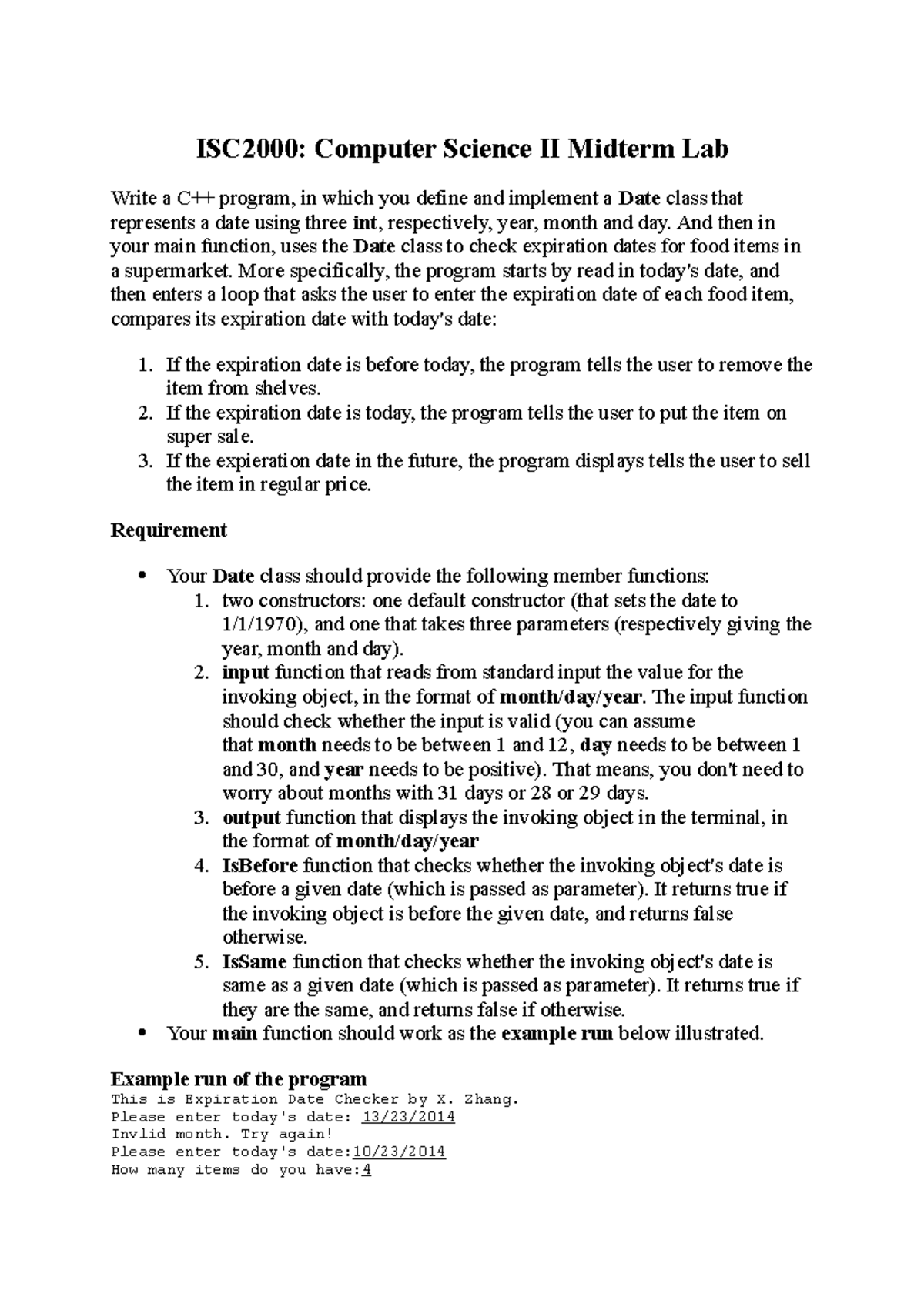 ISC2000 Computer Science II Midterm Lab - And then in your main ...