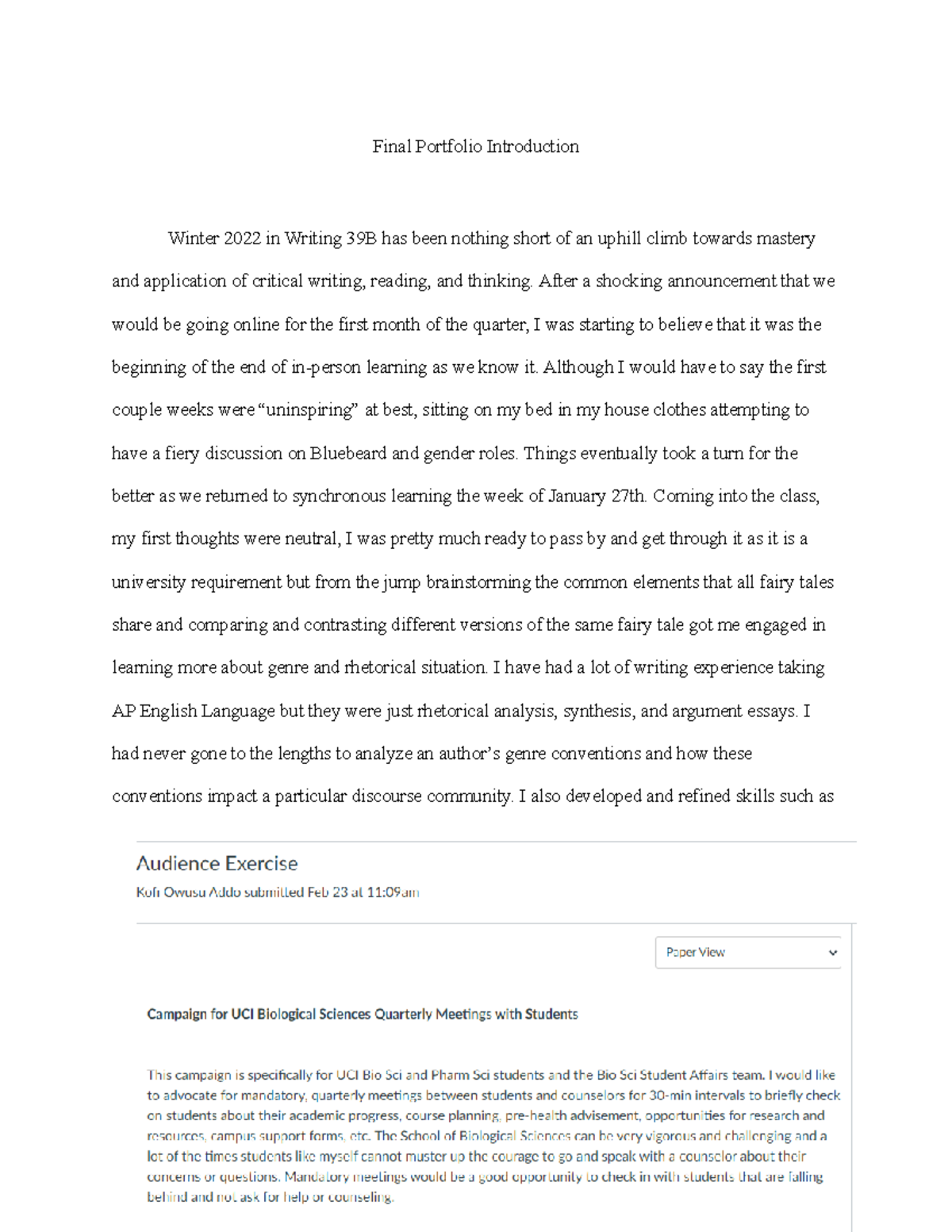 Reflective Introduction - Final Portfolio Introduction Winter 2022 in ...