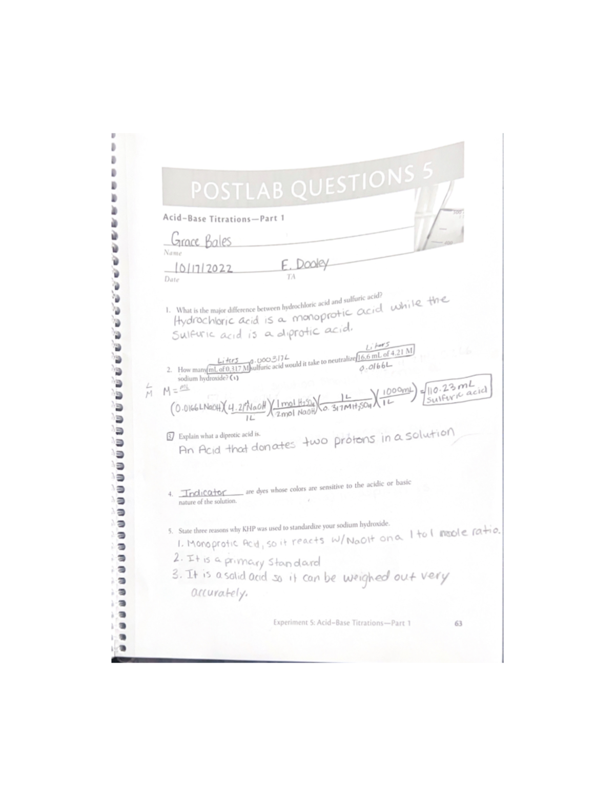 UWyo General Chemistry 1020 (Dr. Anderson) Ch. 5 Post Lab Questions