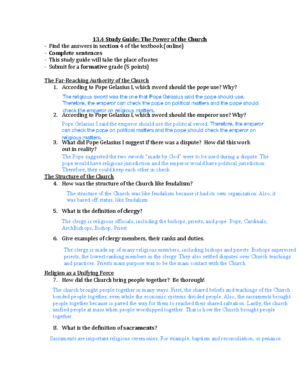 13.4 Study Guide History - 13%Study%Guide:%The%Power%of%the%Church ...