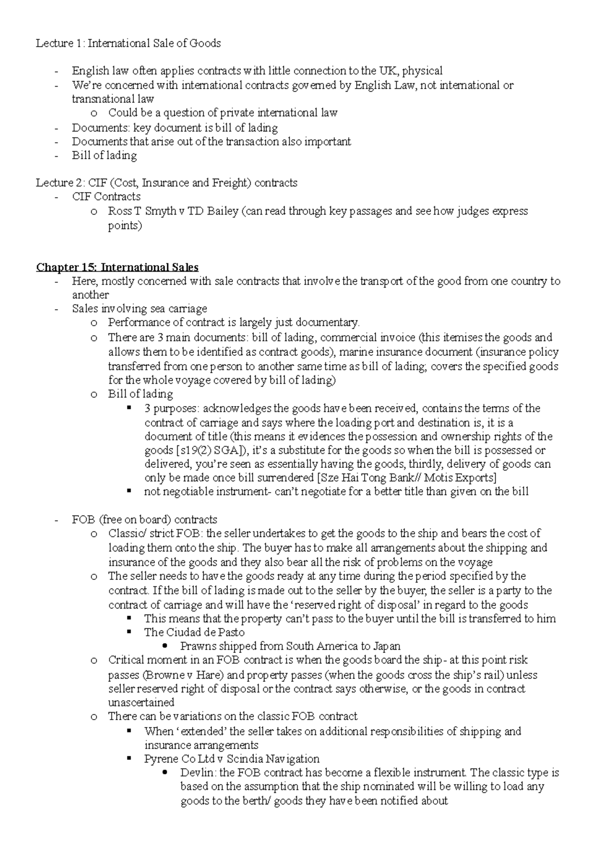 Commercial law 6 - Lecture Notes - Lecture 1: International Sale of ...