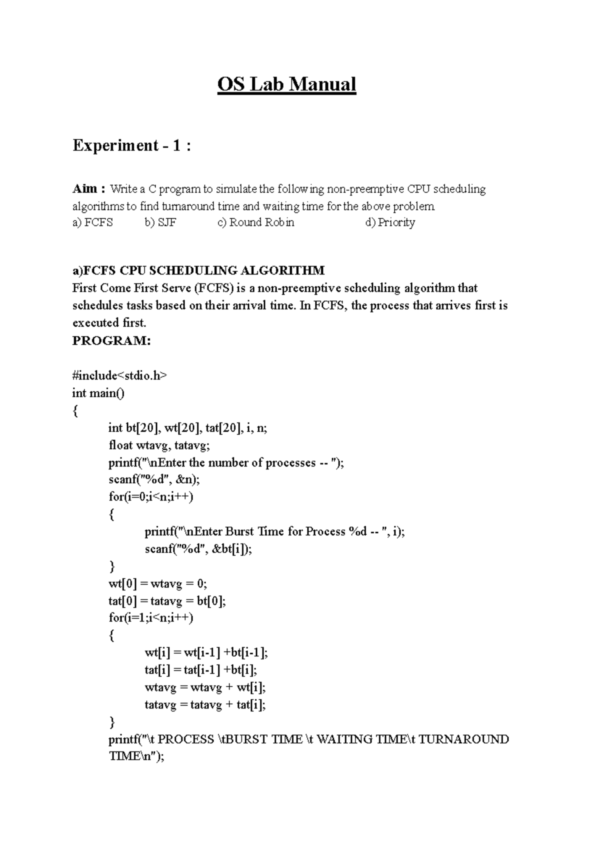 OS Lab 2023-24(II-II) - djewfewfjwfnje - OS Lab Manual Experiment - 1 ...
