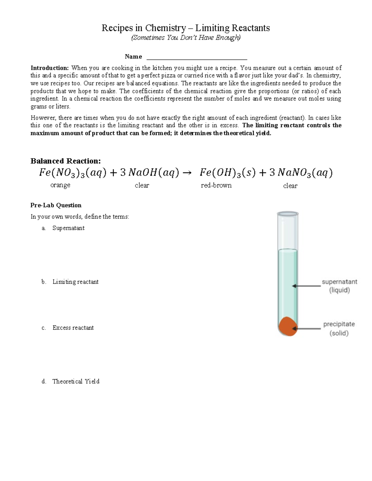 Limiting Reactant Lab Recipes In Chemistry Limiting Reactants Sometimes You Don’t Have