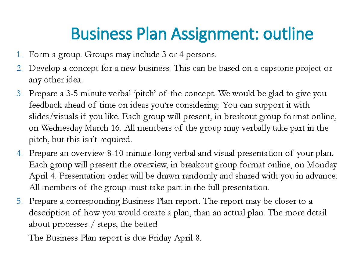 business plan group assignment