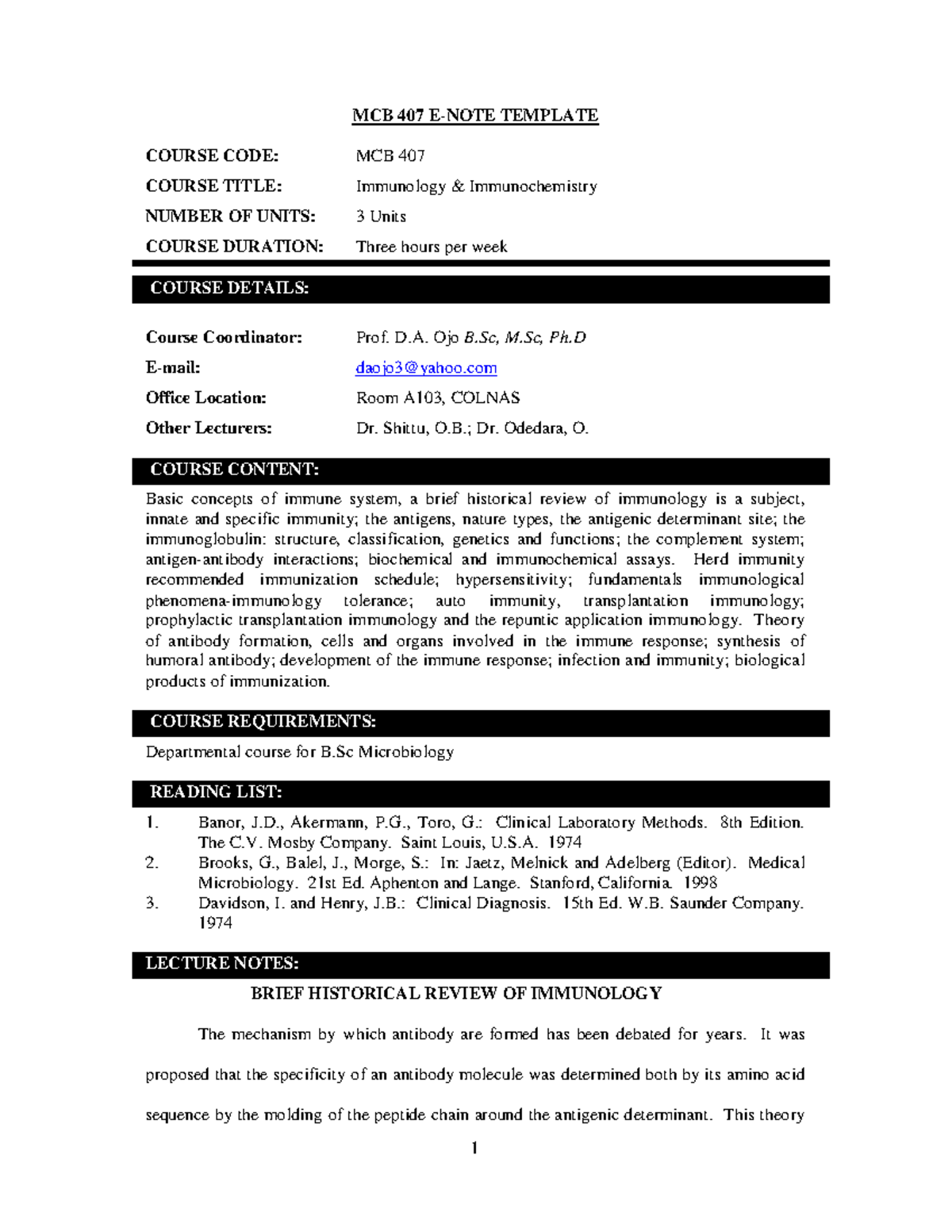 Mcb407 e note template - Microbiology - Studocu