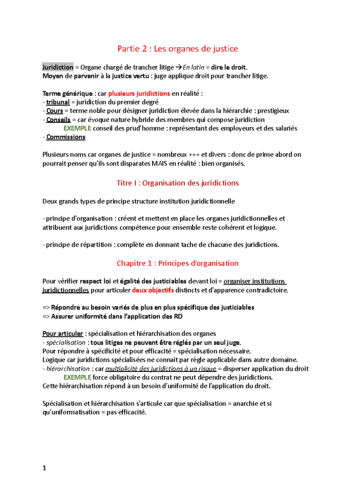 P2 IJ - Partie 2 : Les organes de justice Juridiction = Organe chargé ...
