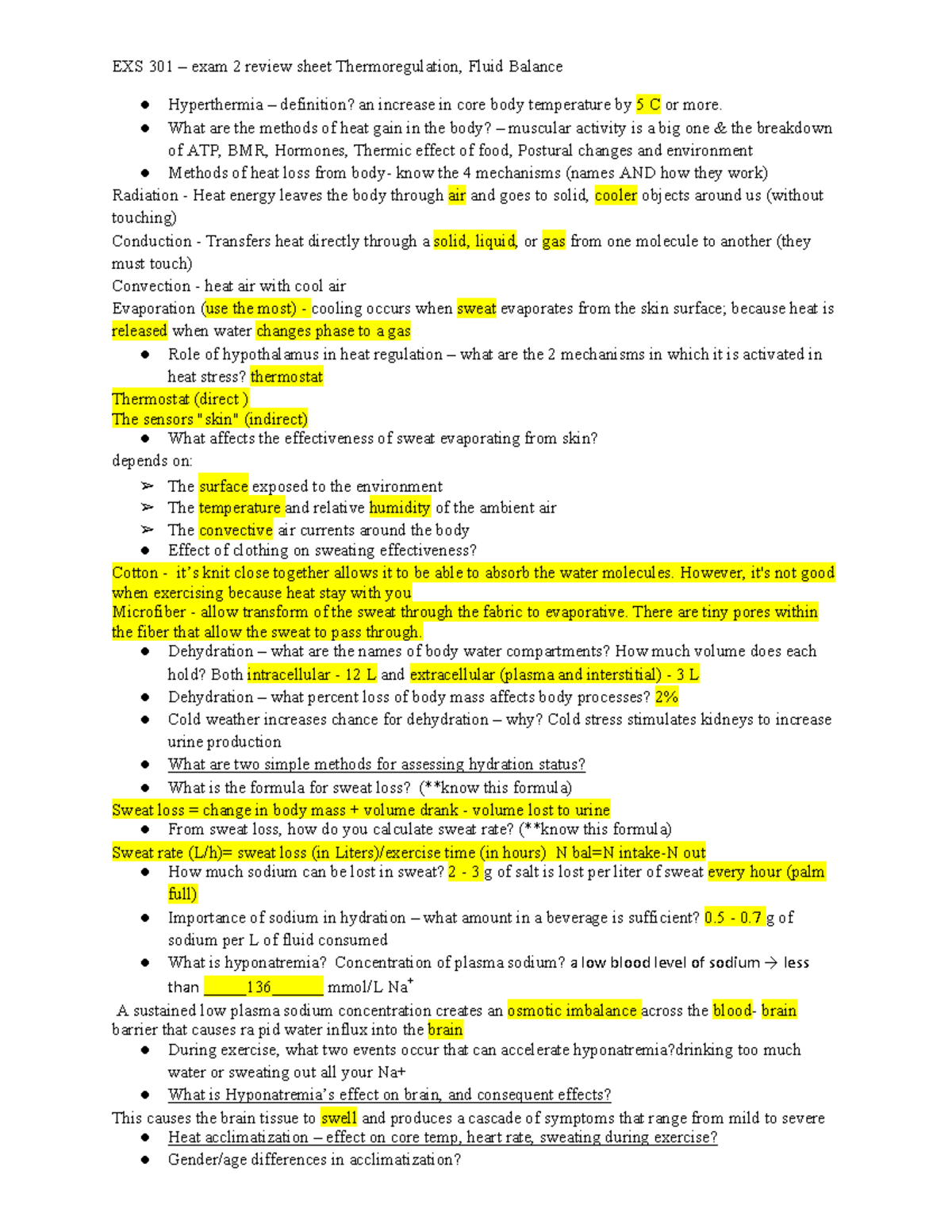 EXS 301 exam 2 review sheet - EXS 301 – exam 2 review sheet ...