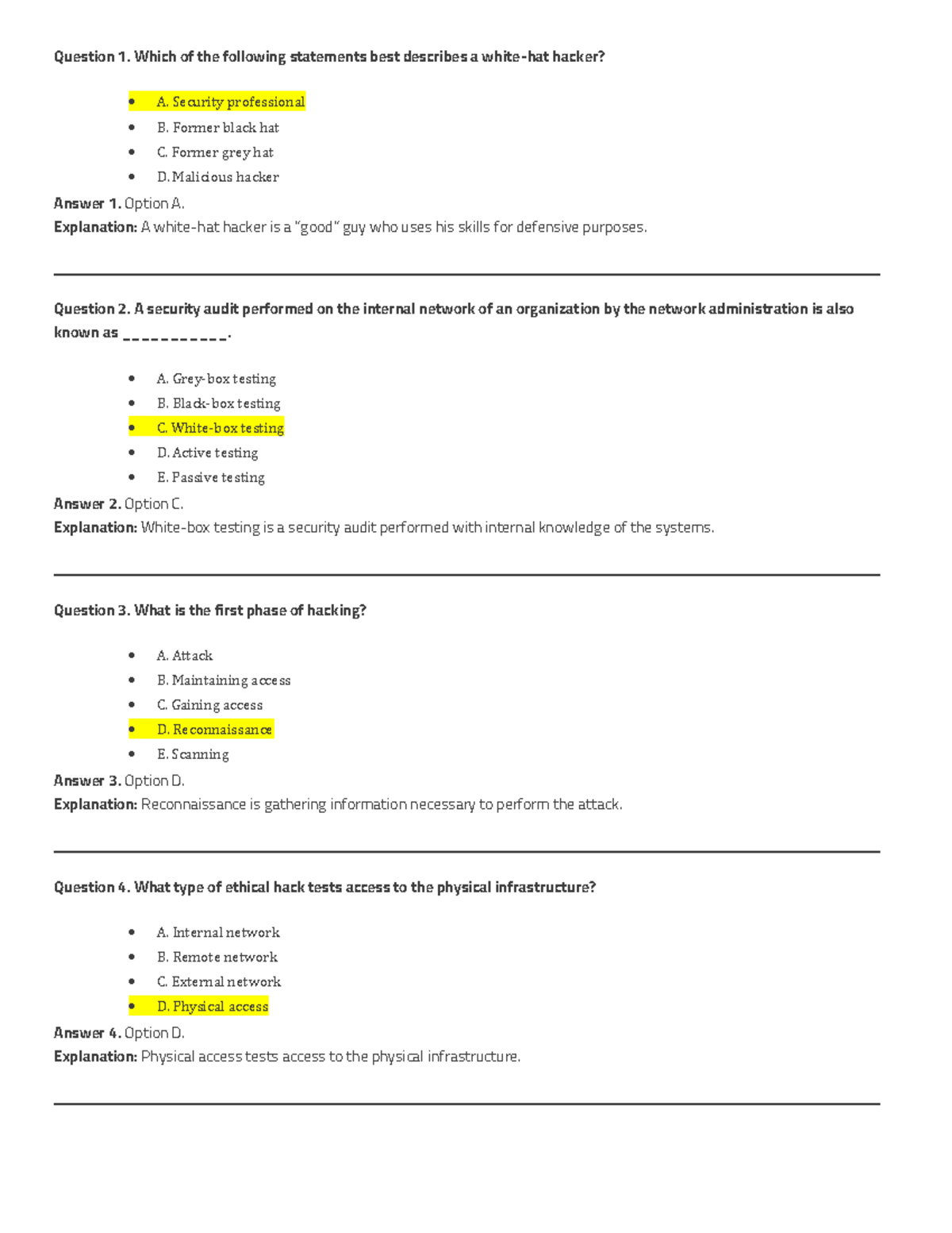 Eh Practice Questions - Question 1. Which Of The Following Statements 