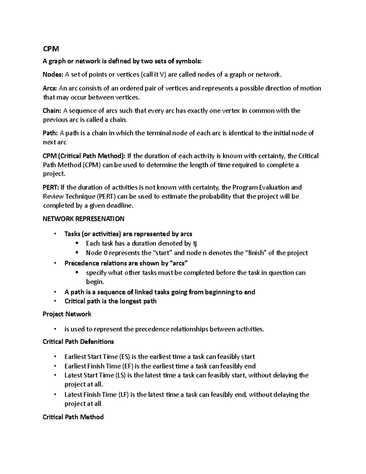 CPM (Operational Research 1, Lecture Notes) - CPM A graph or network is ...