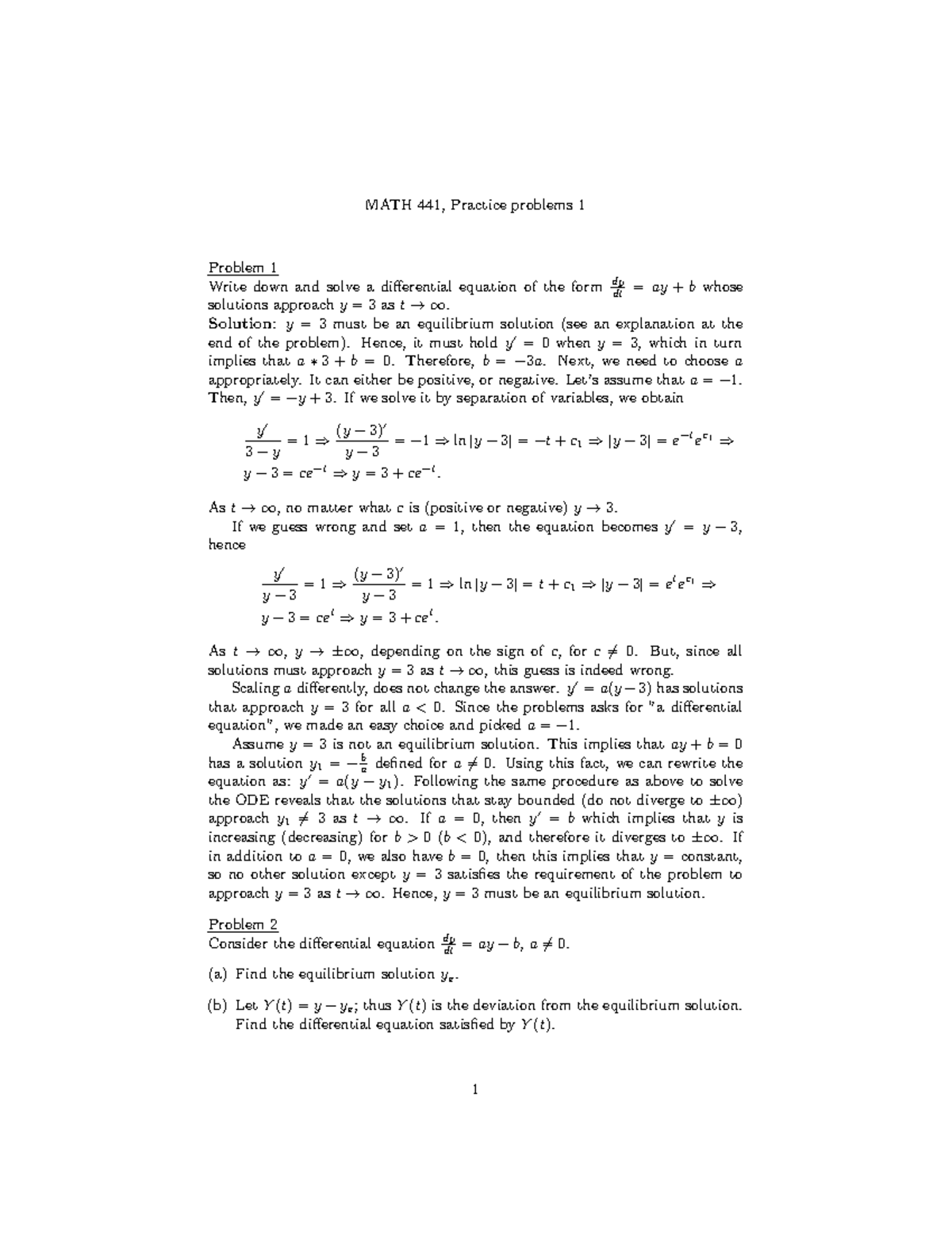 Pp441 1sp16 - MATH 441, Practice problems 1 - MATH 441, Practice ...