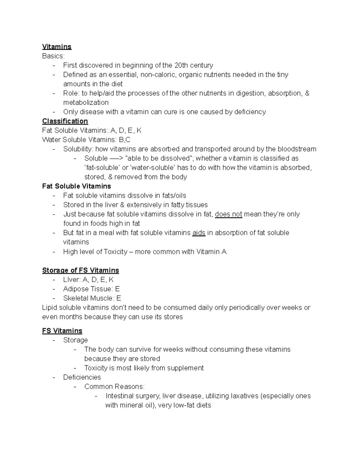 Basic Nutrition lecture notes - Vitamins Basics: - First discovered in ...