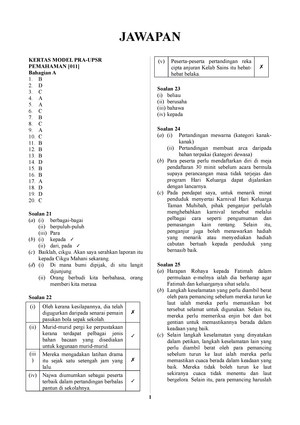 Jawapan Kertas Model Pra Upsr Formula A Tahun 5 Jawapan Kertas Model Pra Upsr Pemahaman 011 Studocu