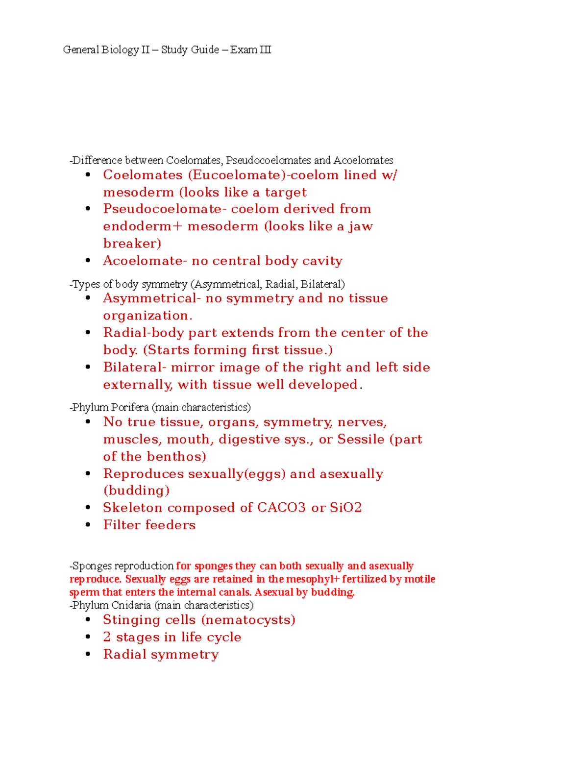 Exam III study guide - Prep for an exam. - General Biology II – Study ...