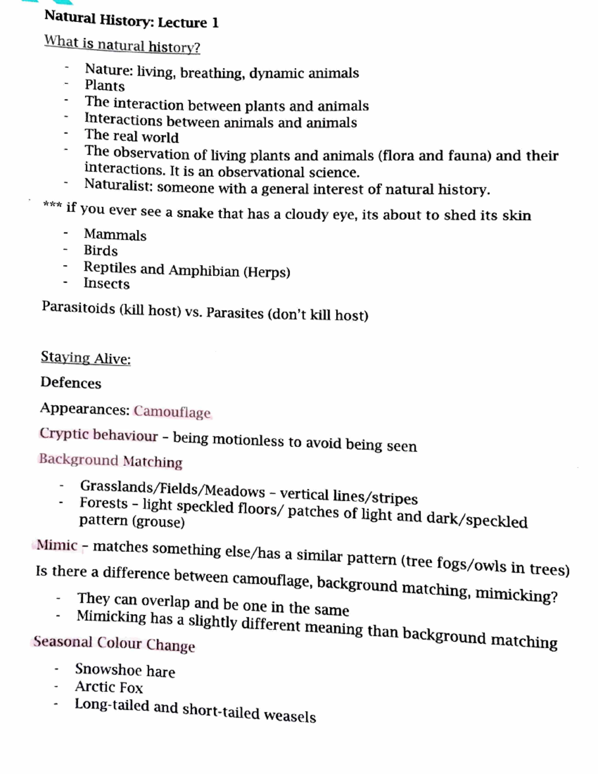 BIOL notes 1 these are notes for biology 2903 - Natural History ...