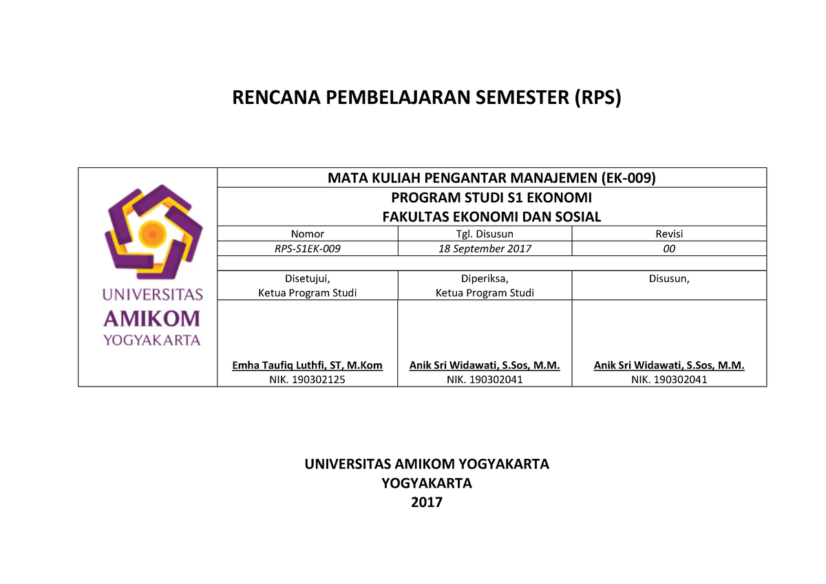 RPS Pengantar Manajemen EK009 - RENCANA PEMBELAJARAN SEMESTER (RPS ...