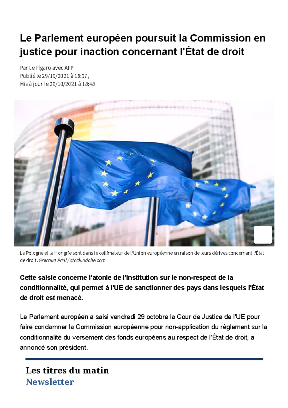 Le Parlement européen poursuit la Commission en justice pour inaction ...