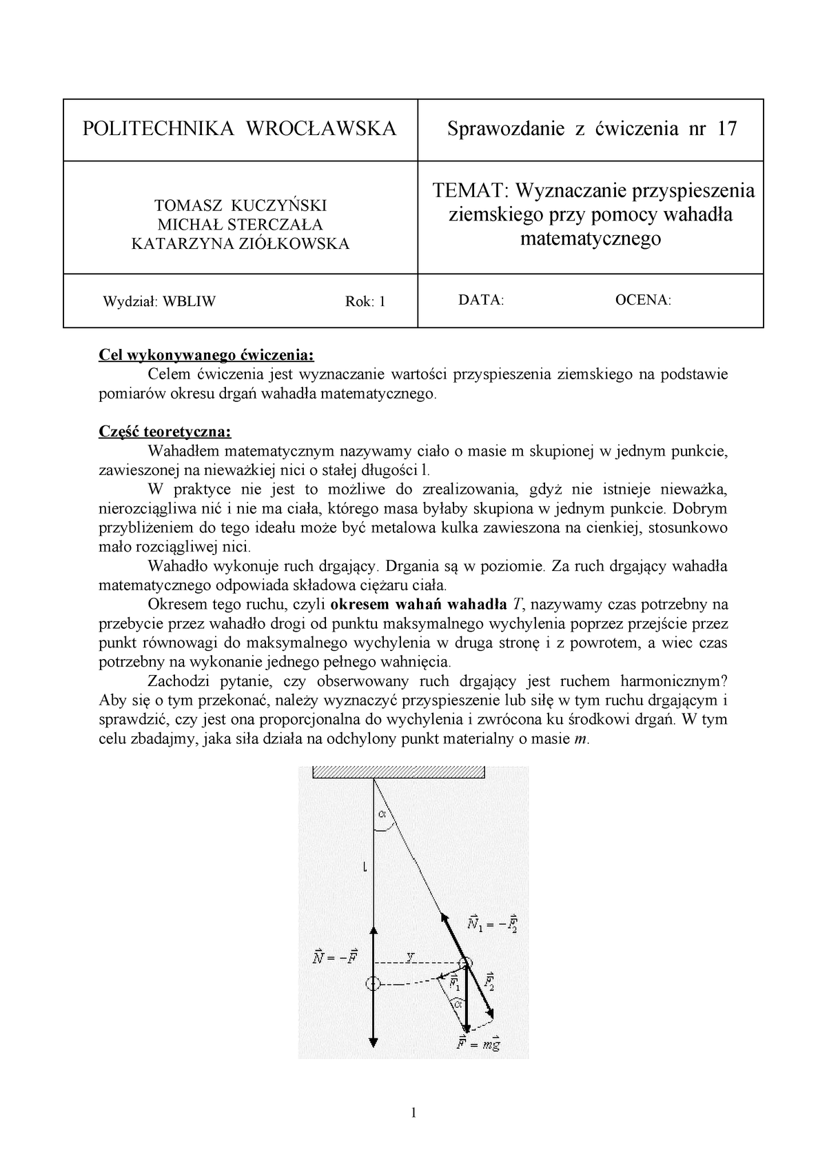 Sprawozdanie ĆW 17 - Fizyka 3.1 FZP 002079L - PWR - StuDocu