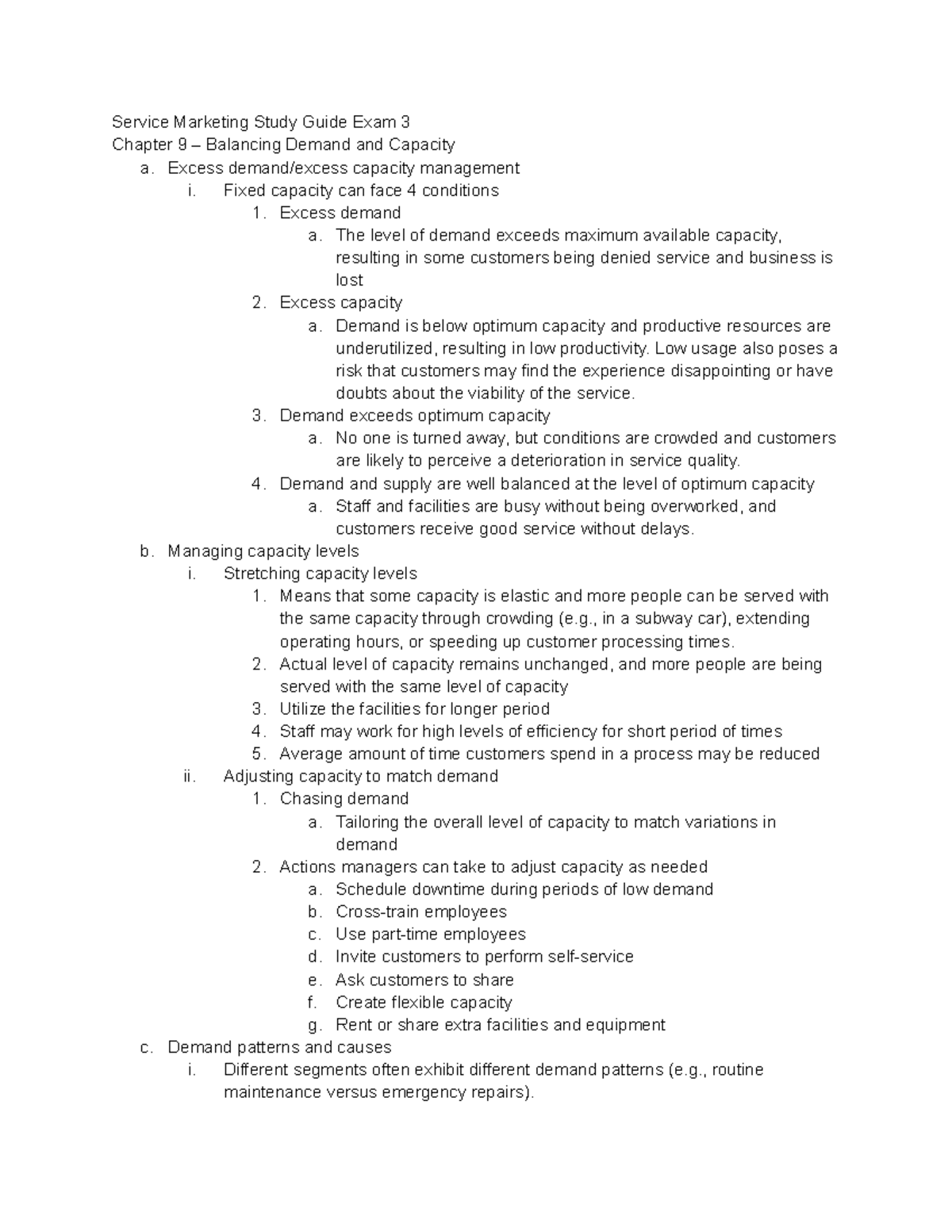 Service Marketing Study Guide Exam 3 - Excess demand/excess capacity ...