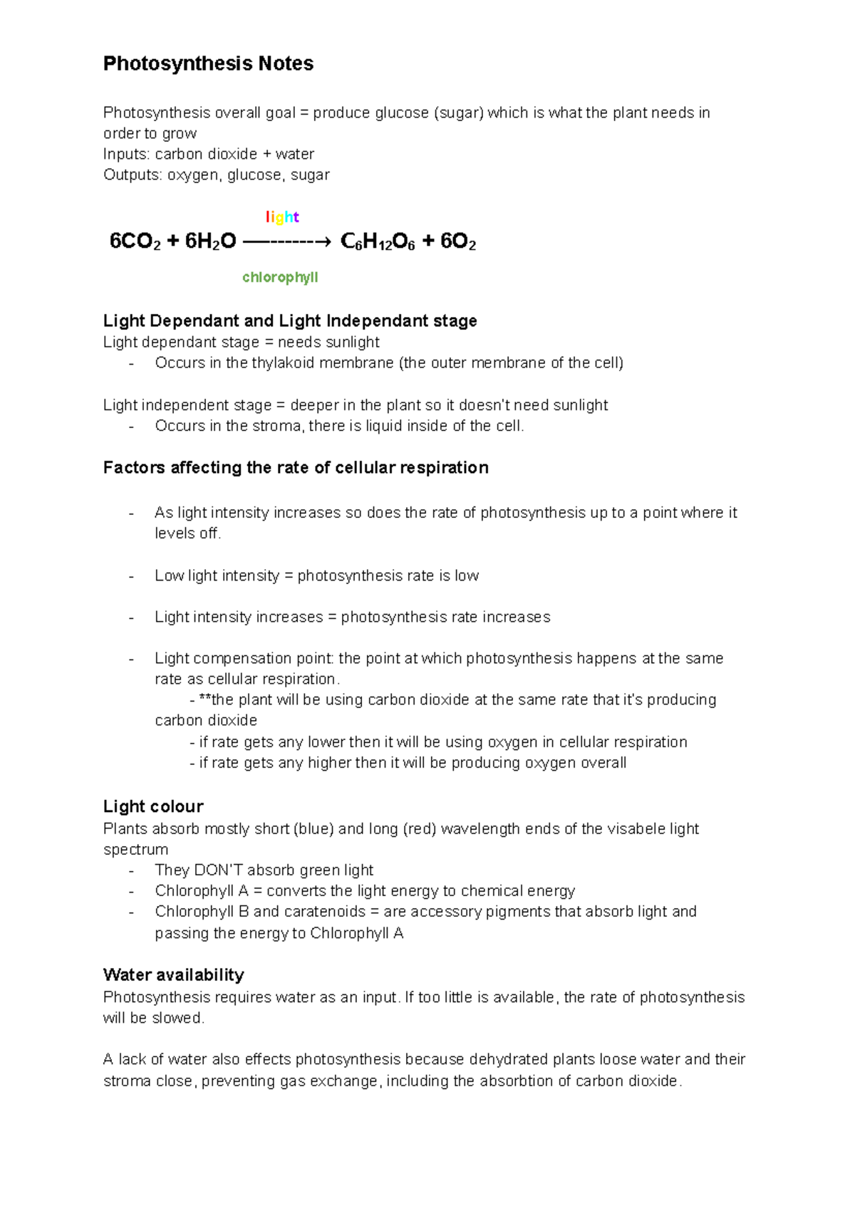 Photosynthesis notes - Unit 4 Aos 1 - Photosynthesis Notes ...