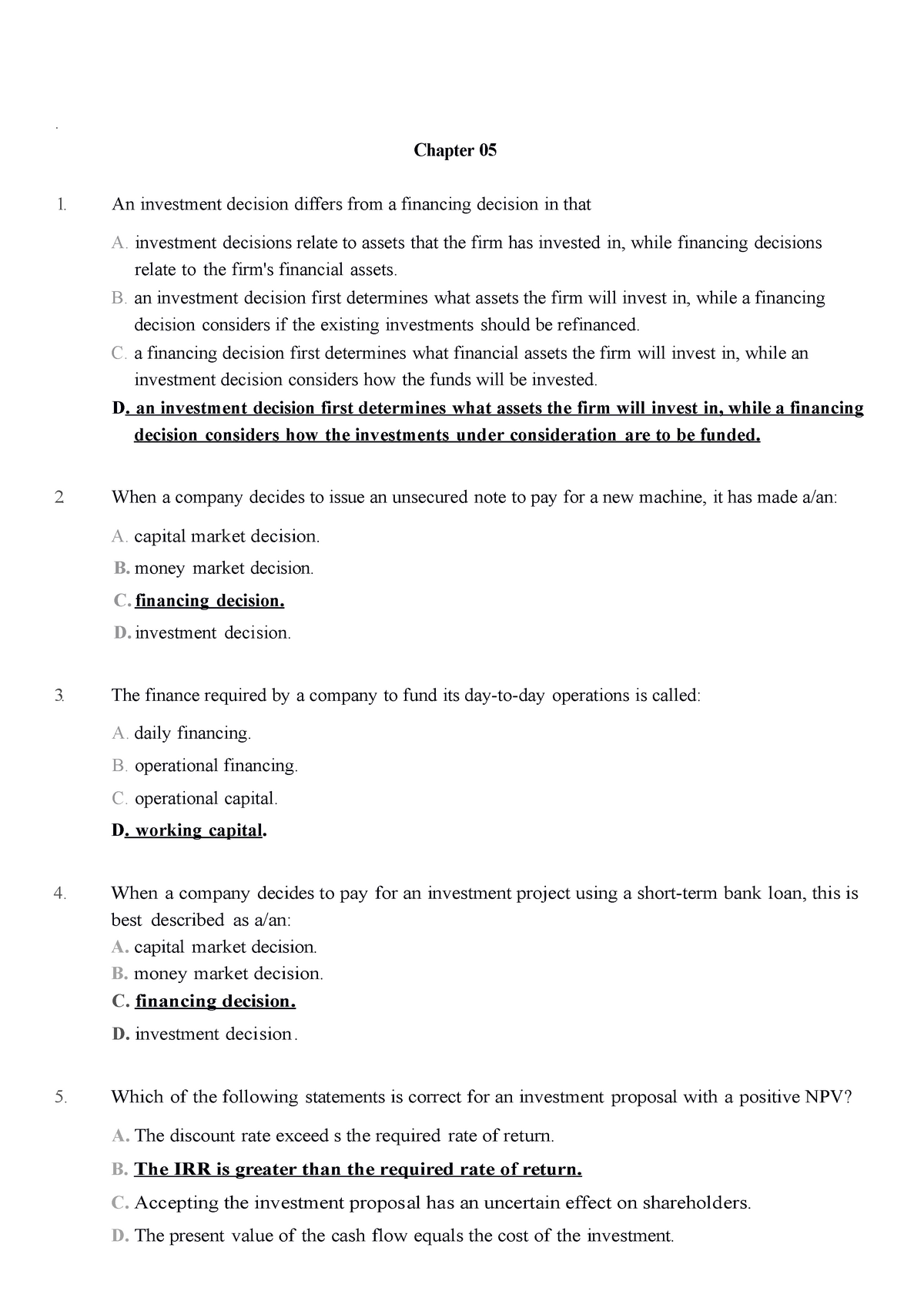 Chapter 5 Test Bank Final - 51165 - UWS - Studocu