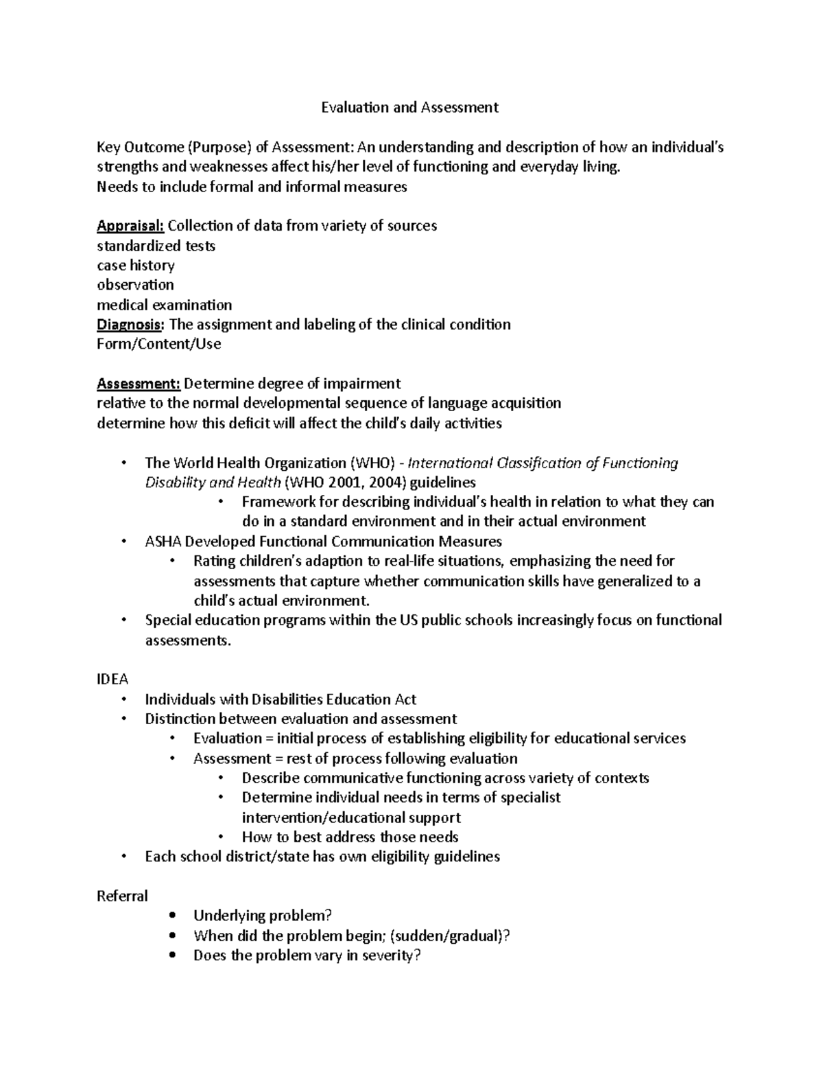 Evaulation and Assessment - Evaluation and Assessment Key Outcome ...