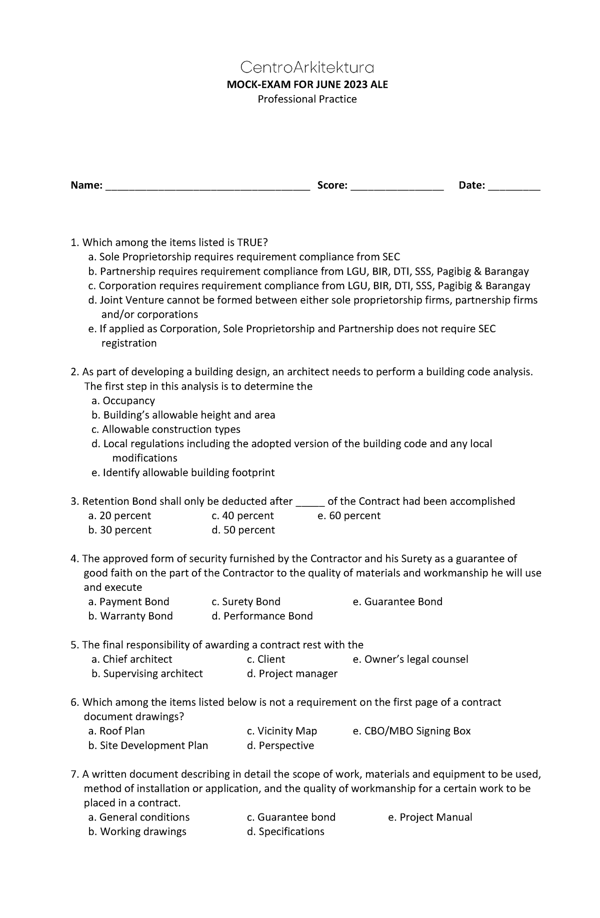 Mock Exam For Professional Practice June 2023 ALE - MOCK-EXAM FOR JUNE ...