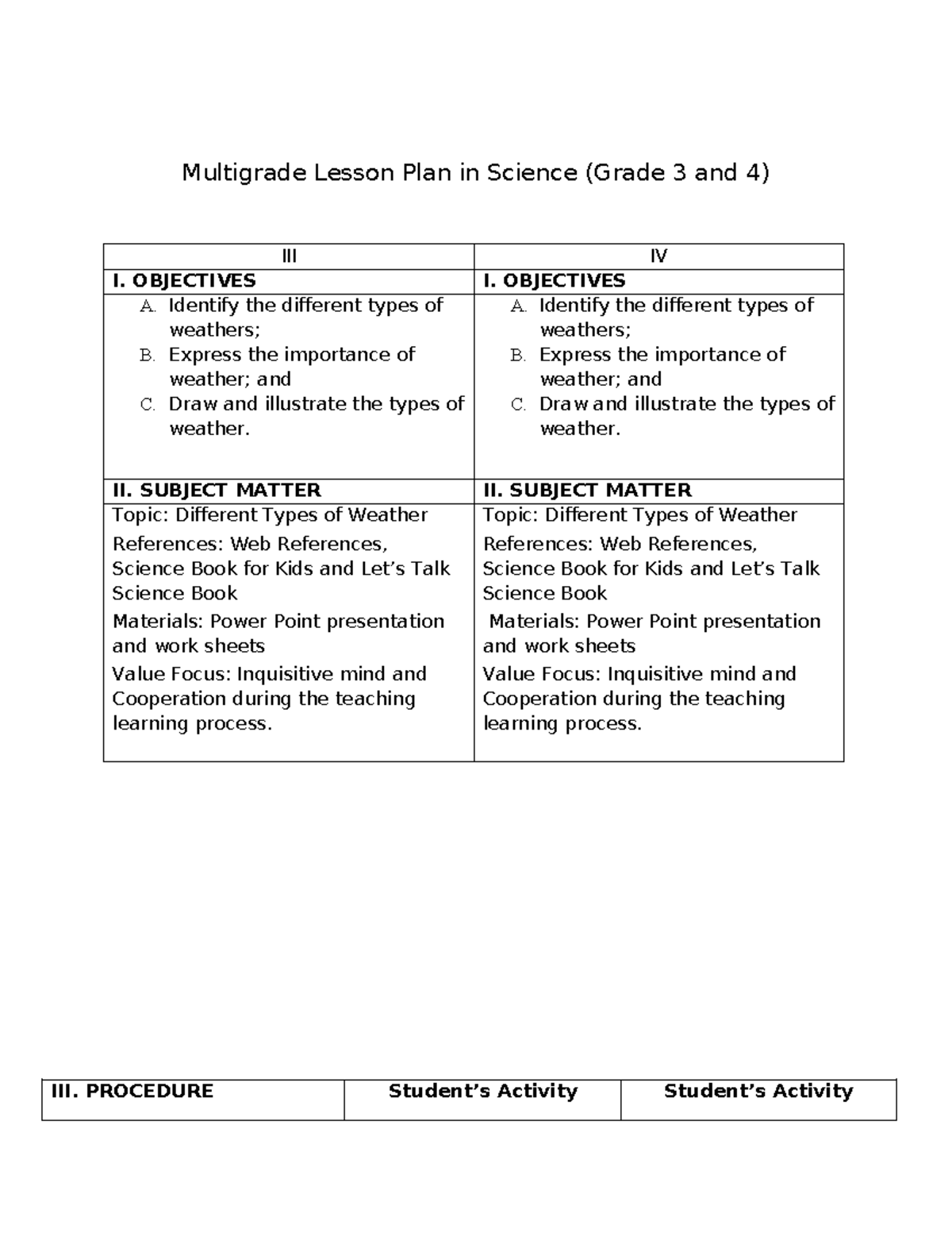 Multigrade Lesson Plan in Science PET - Multigrade Lesson Plan in ...