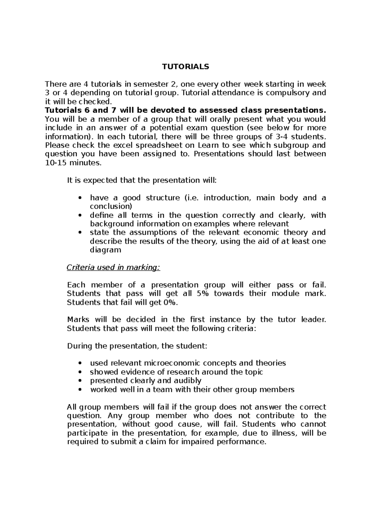 Tutorials questions - TUTORIALS There are 4 tutorials in semester 2 ...