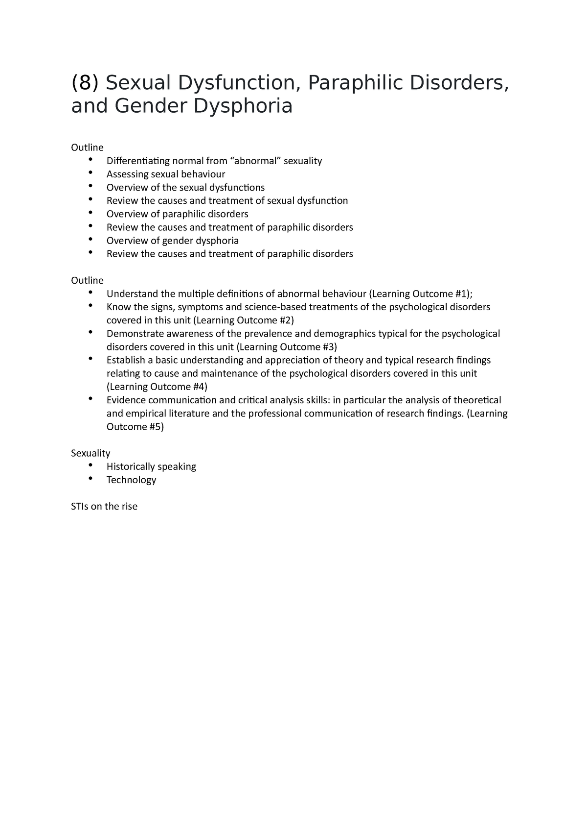 8 12 Psychopathology Weeks 8 12 Lecture Notes 8 Sexual