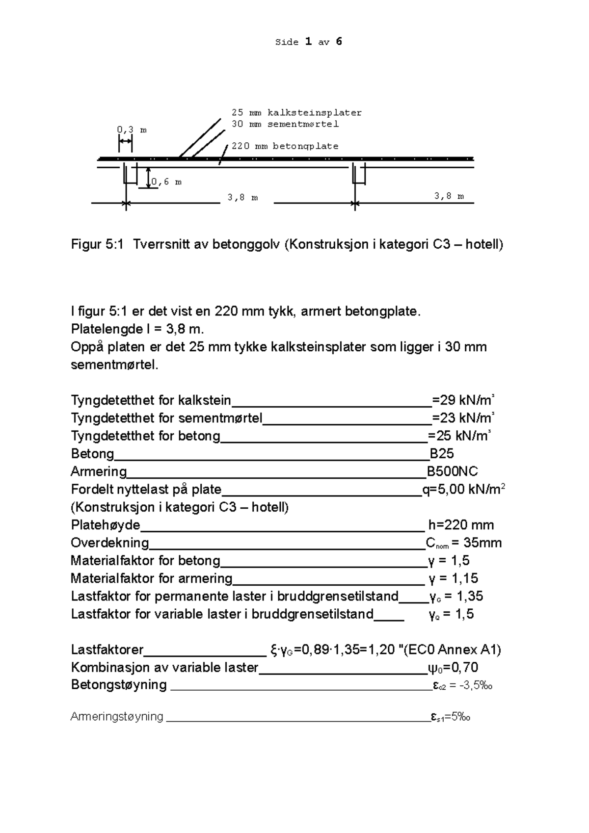 Eksempel 1 Dimensjonering Av Betongplate 3,8m Løsning - Figur 5:1 ...