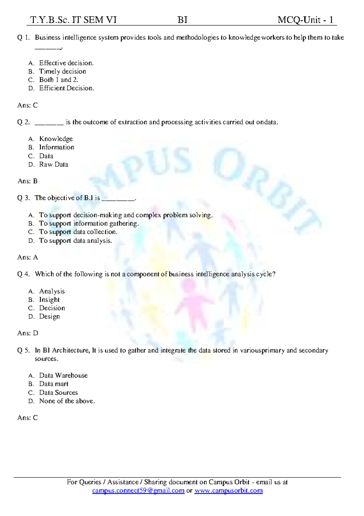 MU Science Bscit TY Bscit Sem 6 USIT603 2021-03-28 MCQ 1 Unit - StuDocu