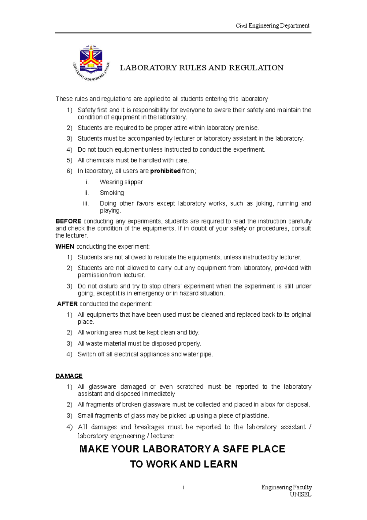 01 Laboratory rules and regulation Civil Engineering Department