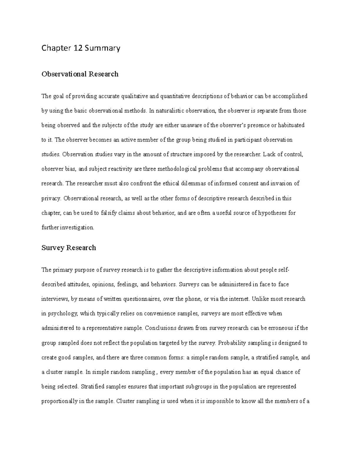 EPC12 Chapter Summary - Chapter 12 Summary Observational Research The ...