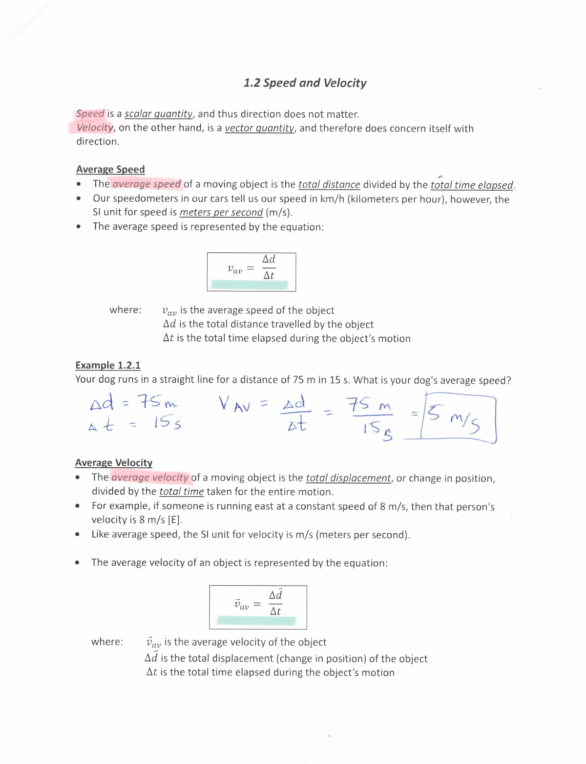 1.2 Speed and Velocity - Just notes for lesson - Studocu