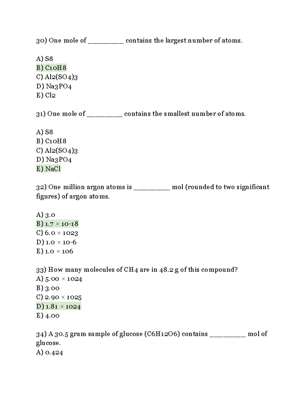 Chem chapter 3 part 8 - chem questions and answers - One mole of ...