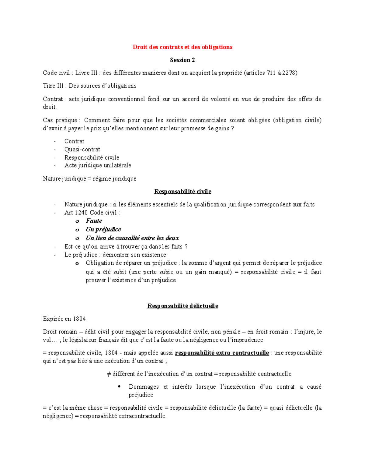 Session Notes De Cours D Taillant Les Notions Principales Du Droit