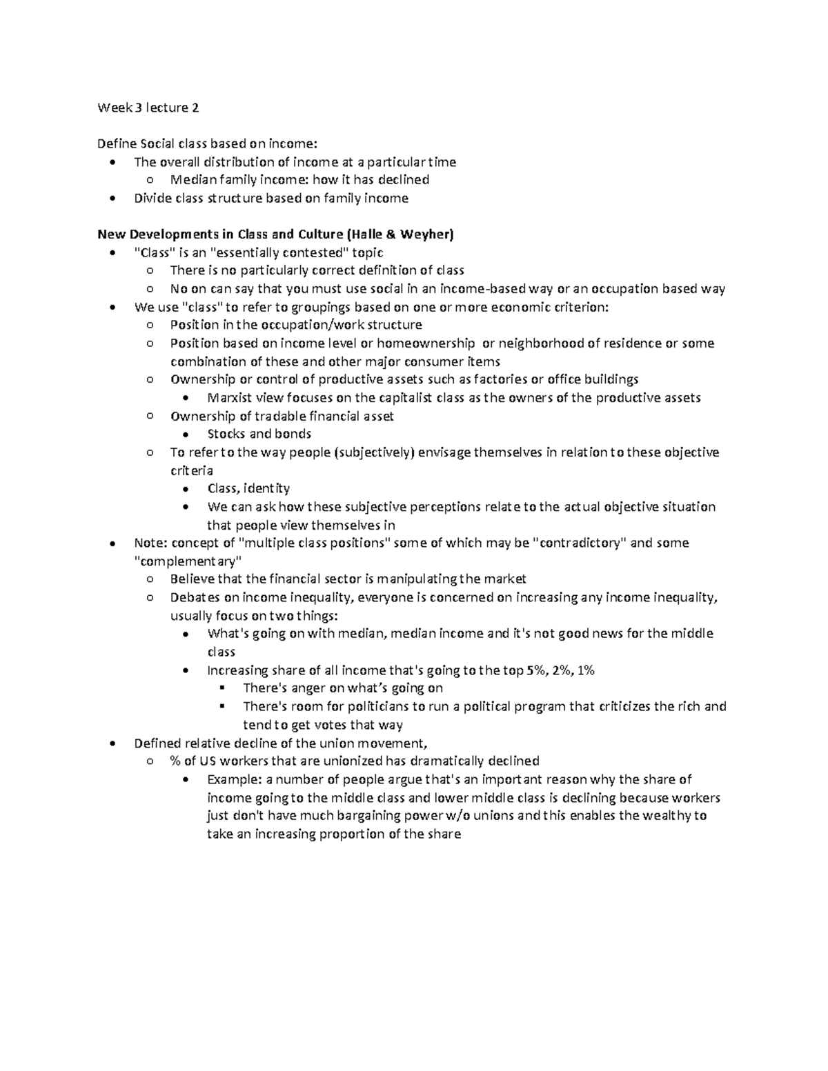 Week 3 lecture 2 Define Social class based on Studocu