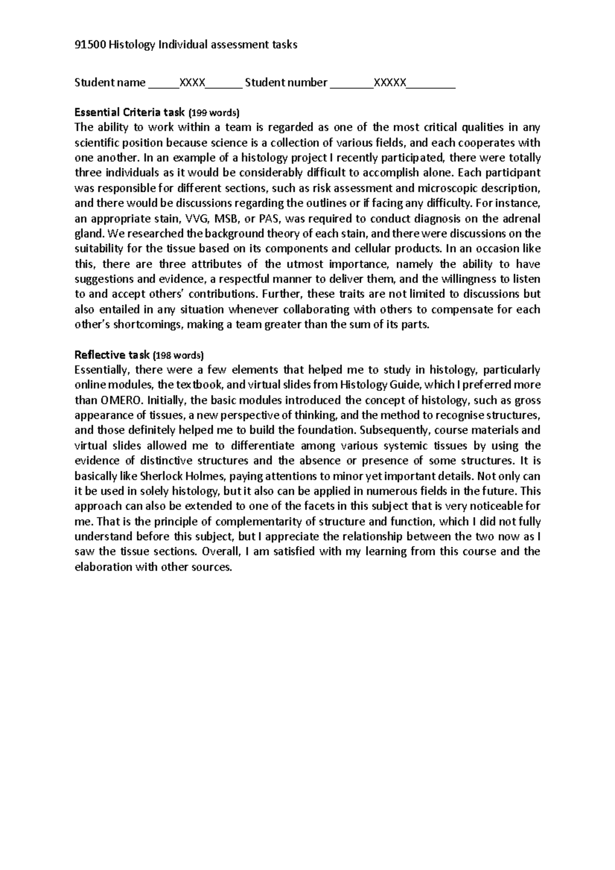 91500 Histology Individual assessment tasks - In an example of a ...