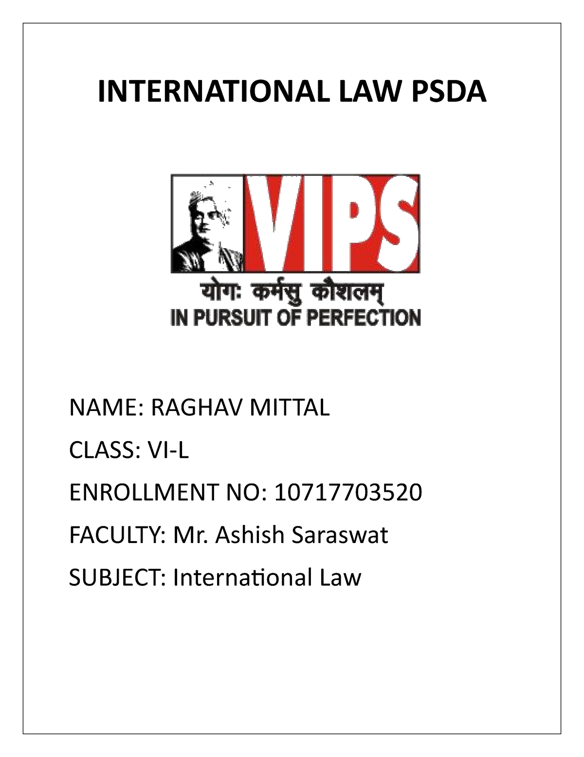 Report ON Seminar International LAW - INTERNATIONAL LAW PSDA NAME ...