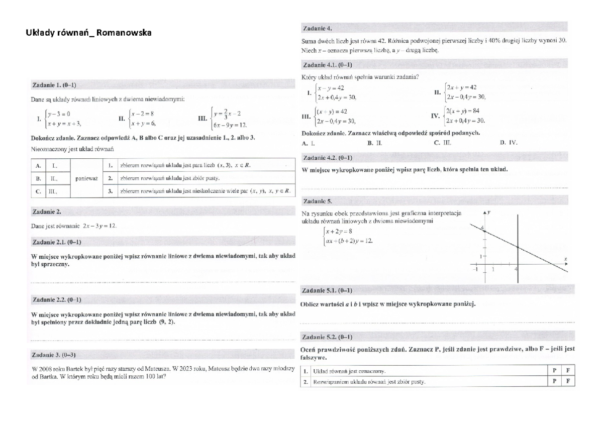 Układy-równań Romanowska - Matematyka - Zakres podstawowy - Studocu