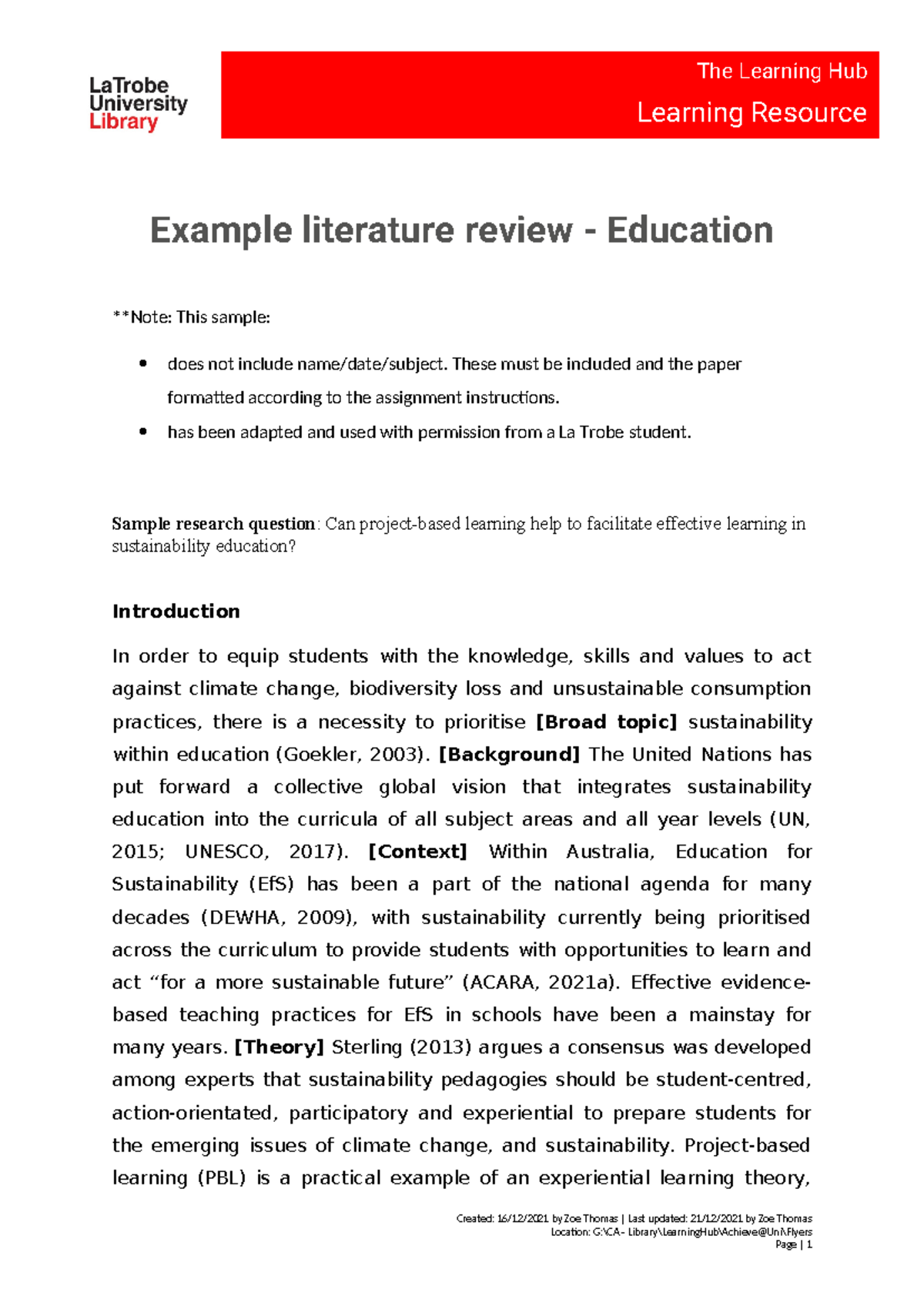 Example literature review - Education - Learning Resource Example ...