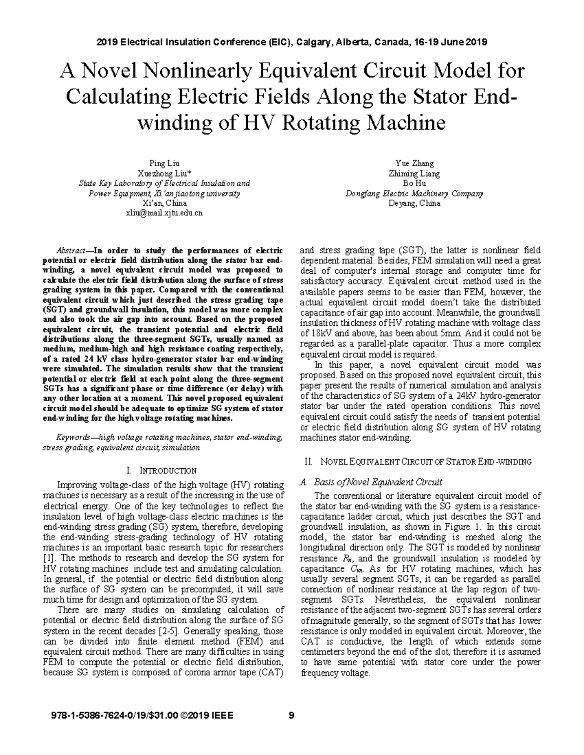 A Novel Nonlinearly Equivalent Circuit Model for Calculating Electric ...