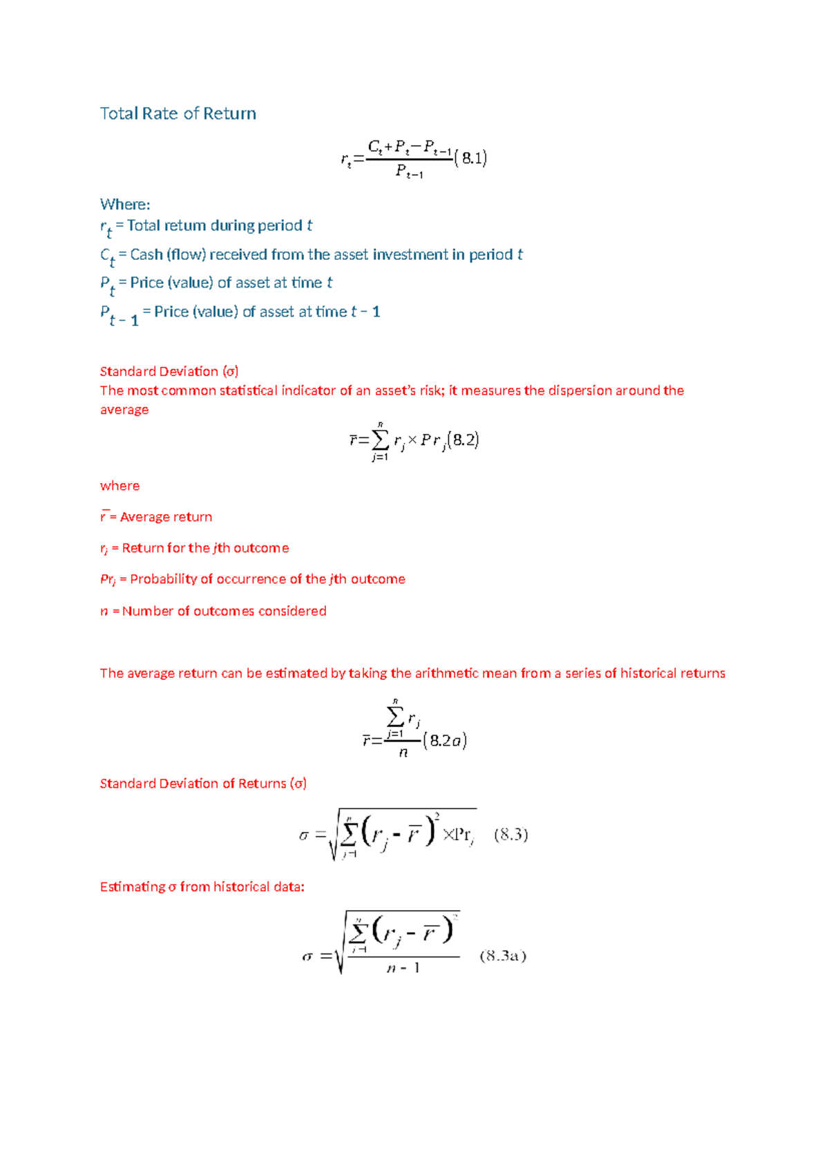 FM - Sample question - Total Rate of Return rt = Ct + Pt−Pt − 1 Pt− 1 ...