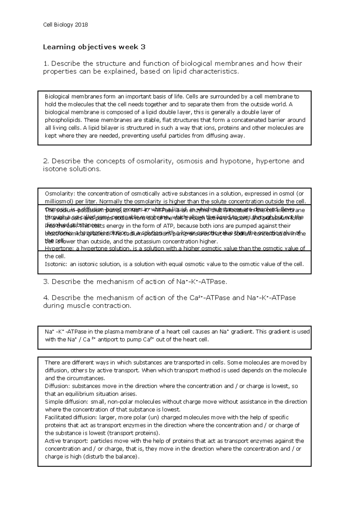 Learning objectives week 3 2019 Animal Sciences Cell Biology 2018