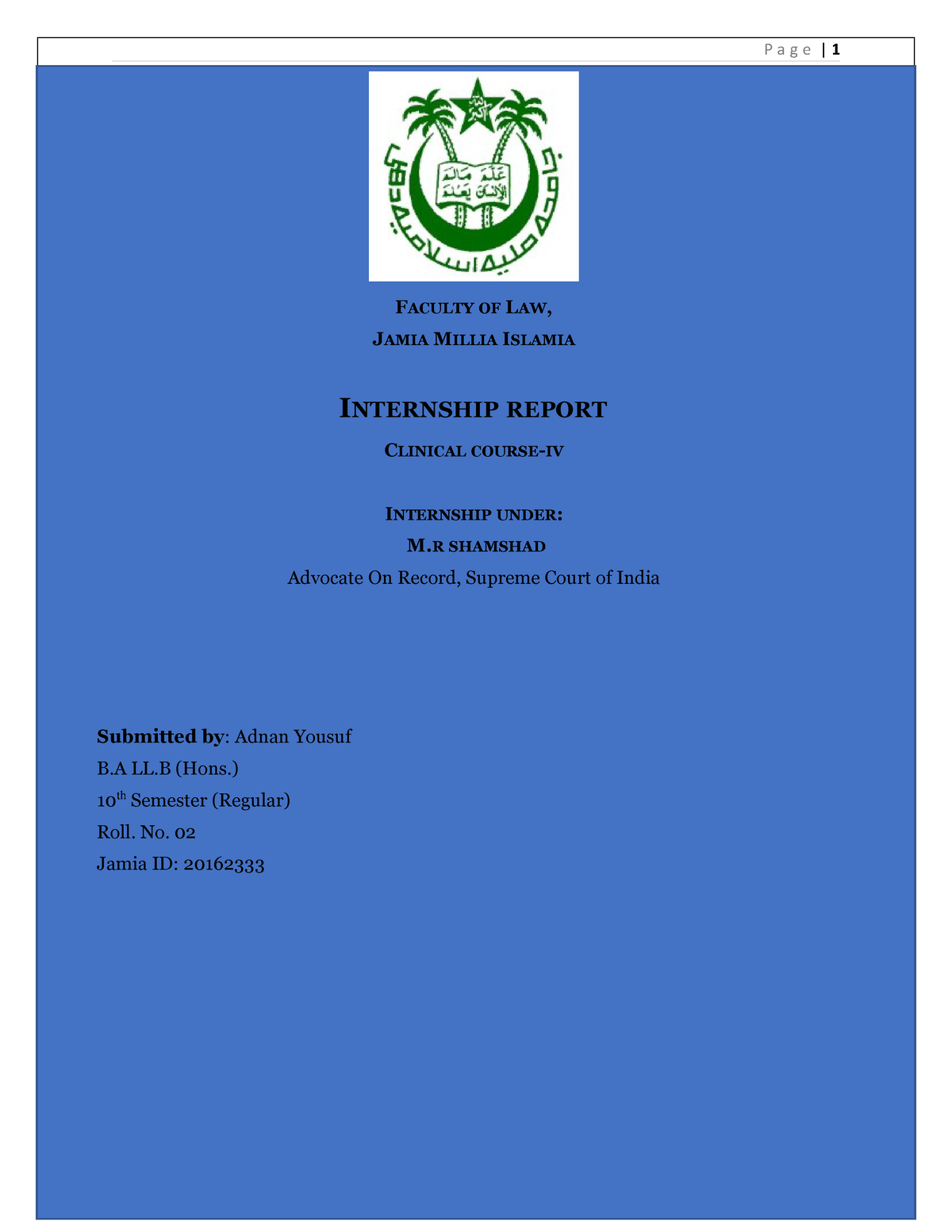 1638293662701 Internship Report Adnan Final FACULTY OF LAW JAMIA 