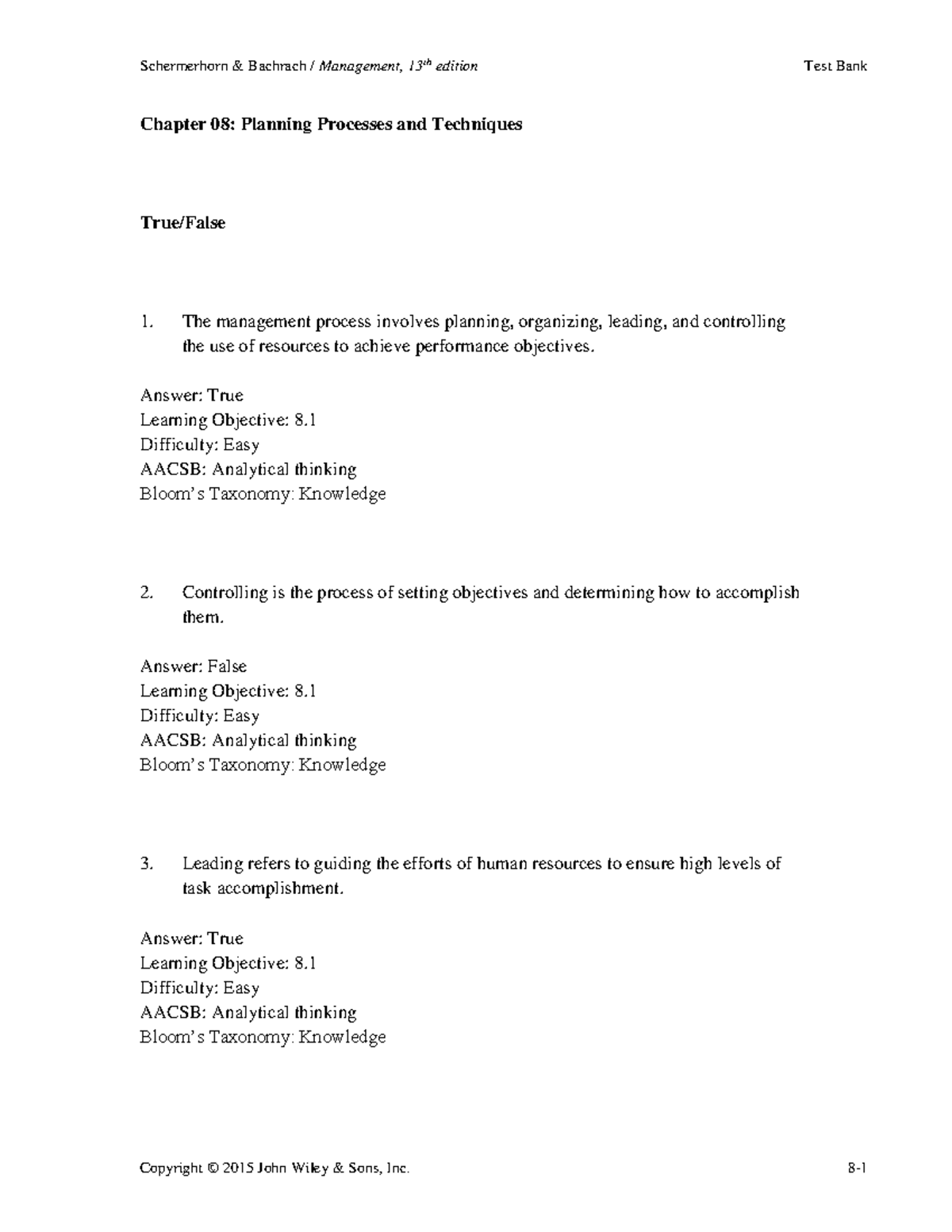 Ch08 - ch8 test bank MGT101. true or false - multiple choices questions ...