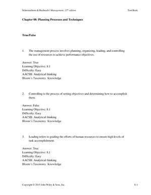 Ch08 - TEST BANK - MGT101 - Chapter 08: Planning Processes And ...