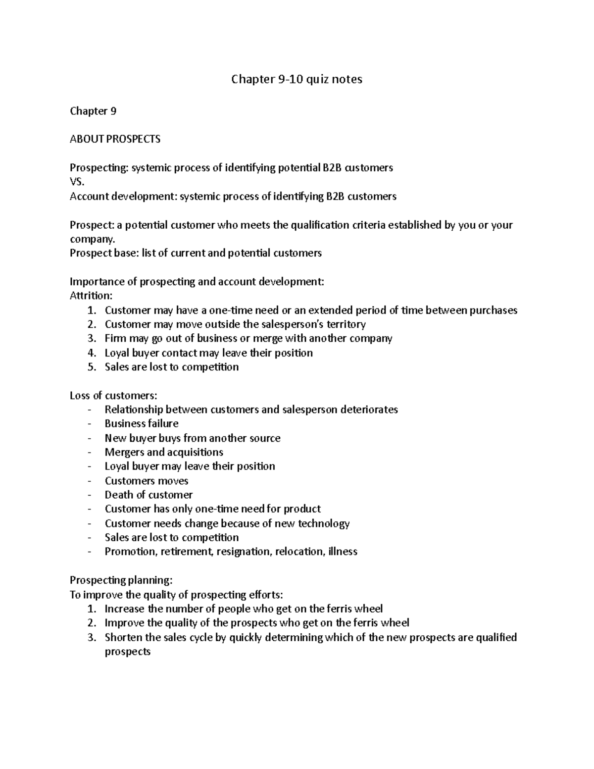 Chapter 9-10 Notes - Chapter 9-10 Quiz Notes Chapter 9 ABOUT PROSPECTS ...