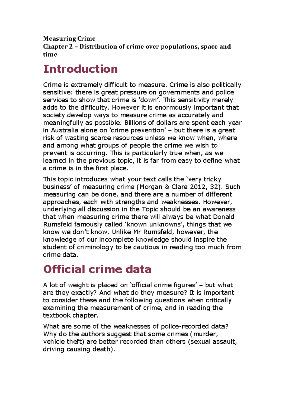 ACR101 Study notes - Measuring Crime Chapter 2 Distribution of crime ...