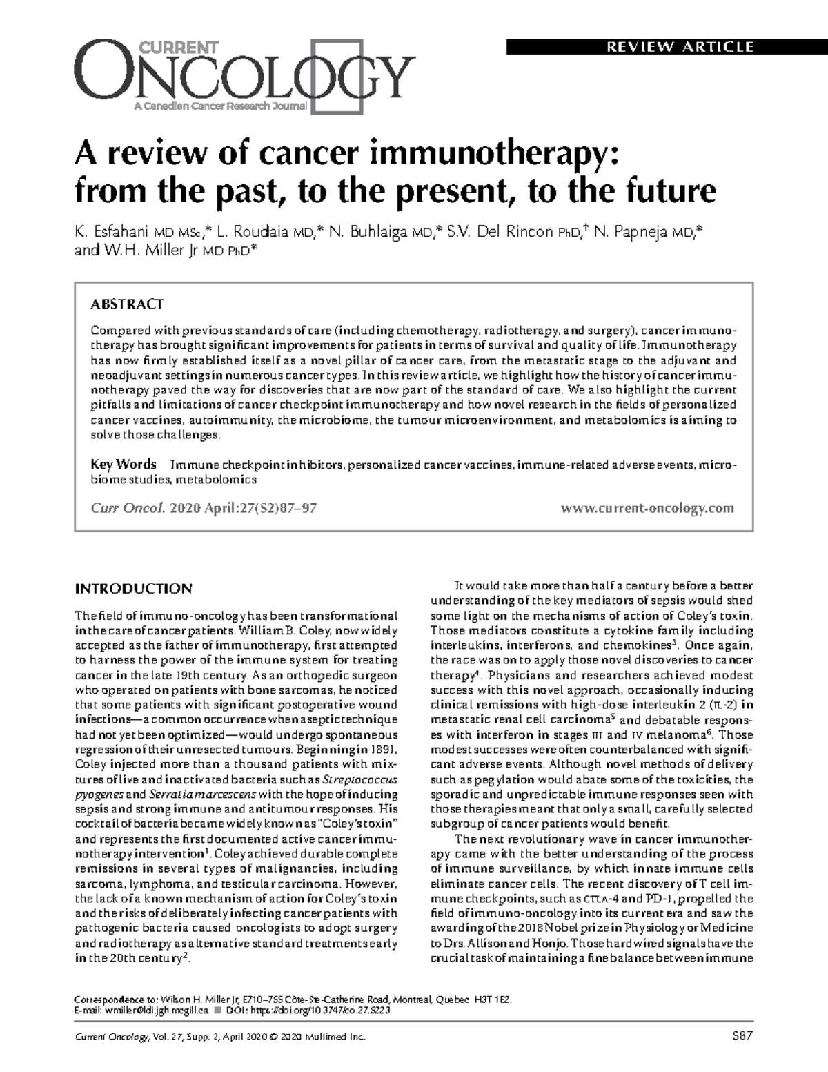 Curroncol2705223 Pubmed Current Oncology, Vol. 27, Supp. 2, April